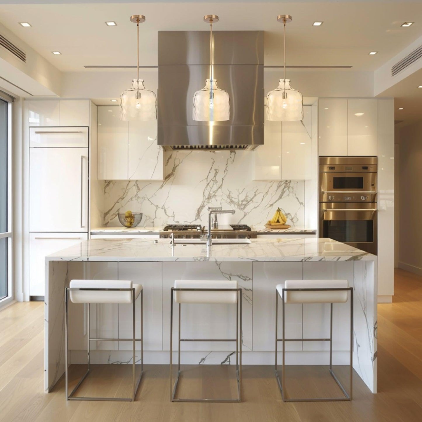 Kara Farmhouse 1-Light Textured Glass Nickel Pendant Light