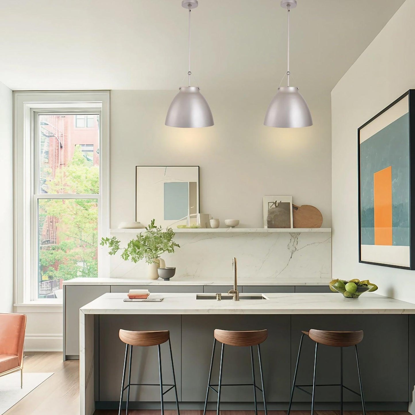 Modern 1-Light Metal Dimmable Pendant Light